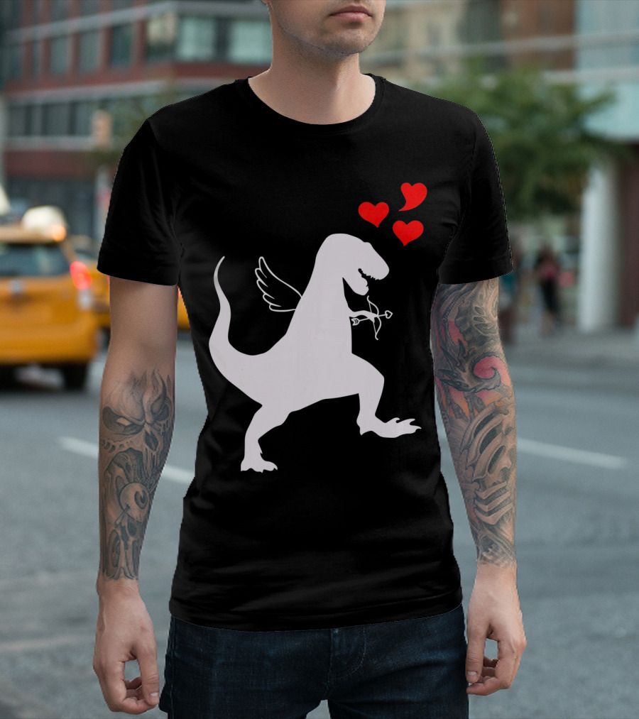 Cupid Rex Dinosaur Funny Valentines Dinosaur with Wings and Hearts T-Shirt