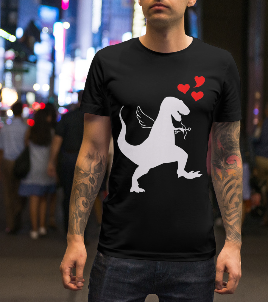 Cupid Rex Dinosaur Funny Valentines Dinosaur With Wings And Hearts T-Shirt