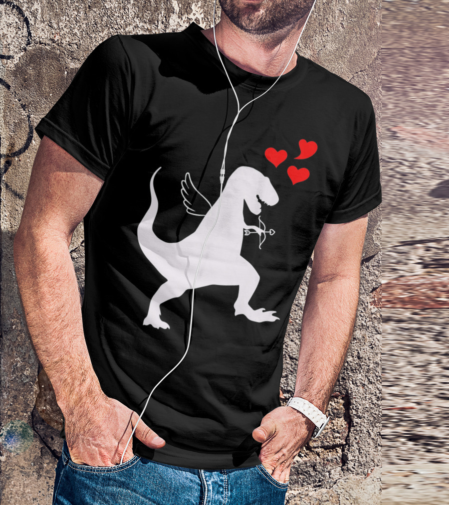 Cupid Rex Dinosaur Funny Valentines Dinosaur With Wings And Hearts T-Shirt