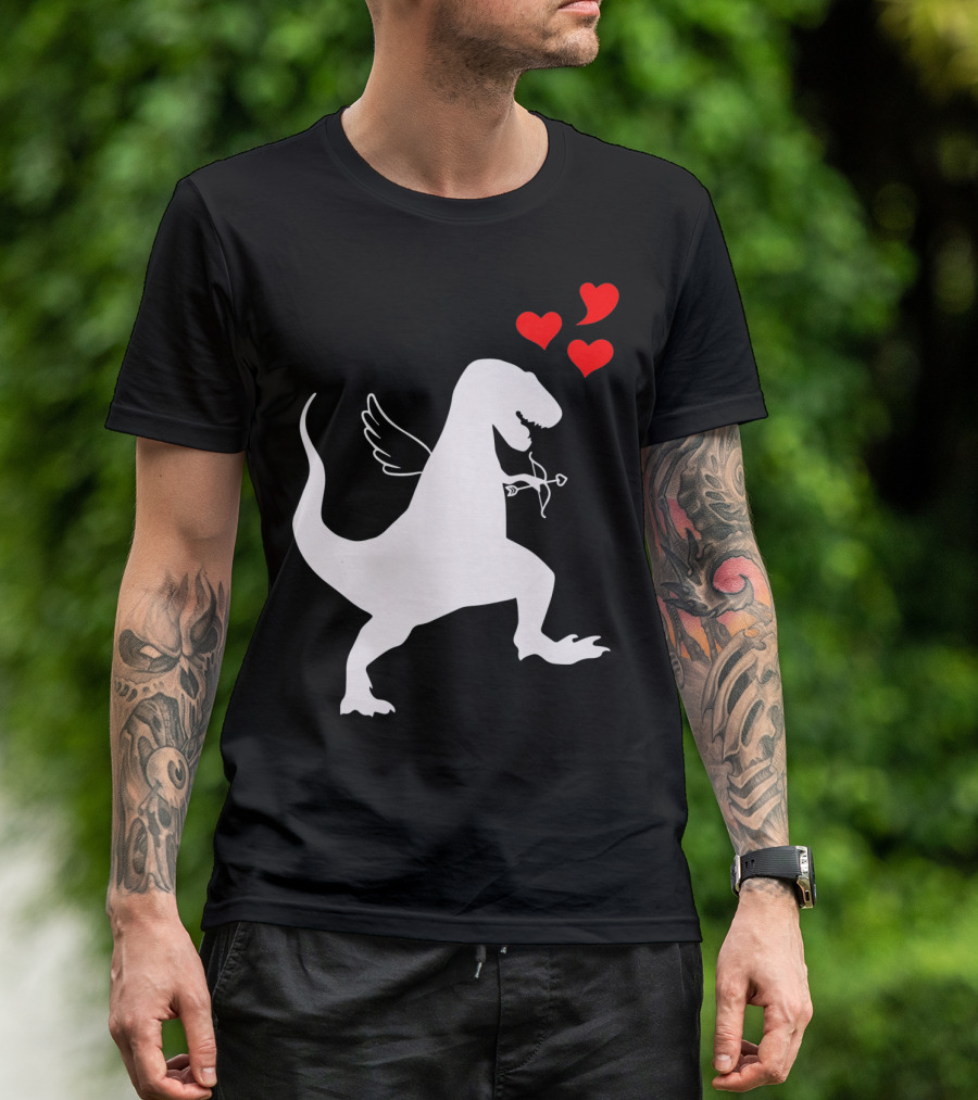 Cupid Rex Dinosaur Funny Valentines Dinosaur With Wings And Hearts T-Shirt