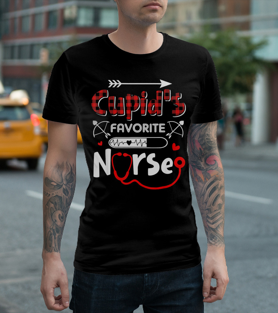 Cupid's Favorite Nurse Valentine's Day Heart Stethoscope And Arrow T-Shirt