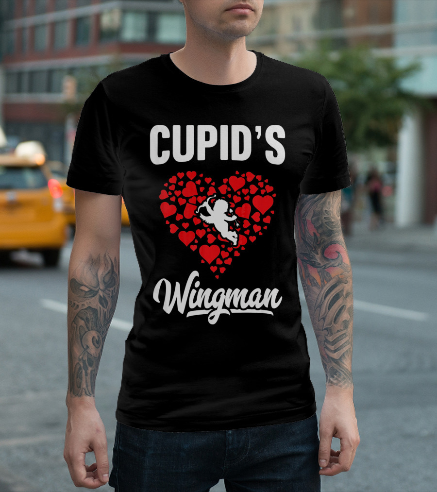 Cupid's Wingman Funny Kids Valentines Day Heart and Cherub T-Shirt