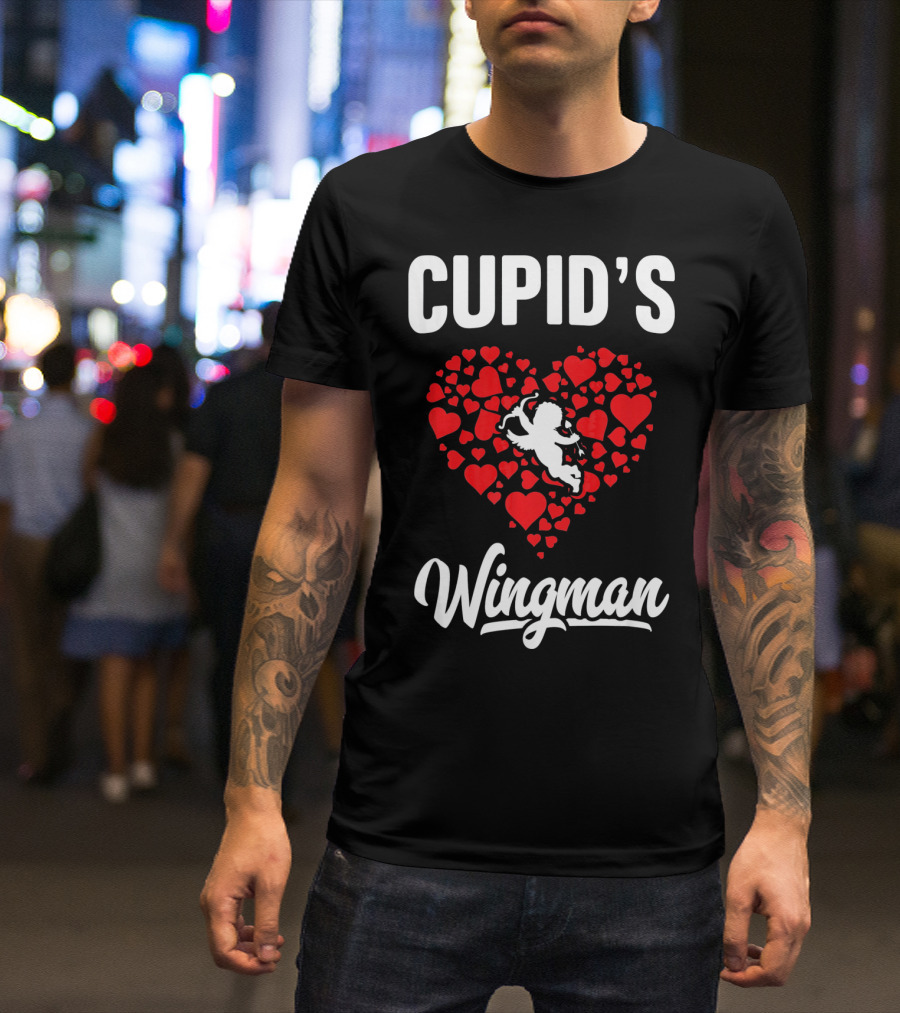 Cupid's Wingman Funny Kids Valentines Day Heart And Cherub T-Shirt