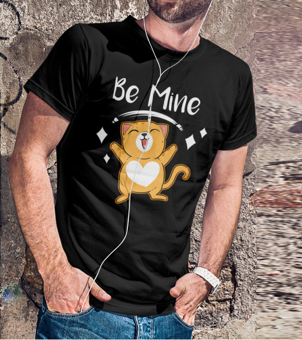 Be Mine Cute Valentine Cat With Heart T-Shirt