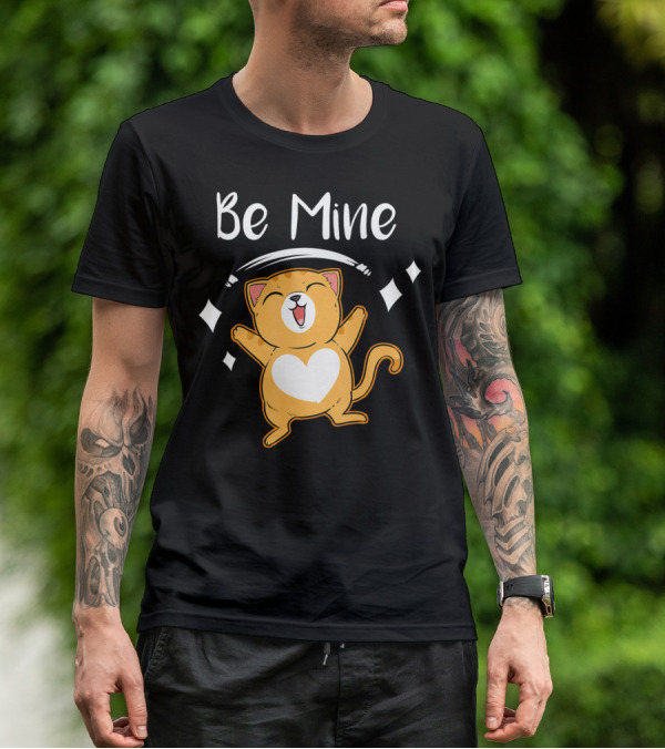 Be Mine Cute Valentine Cat With Heart T-Shirt