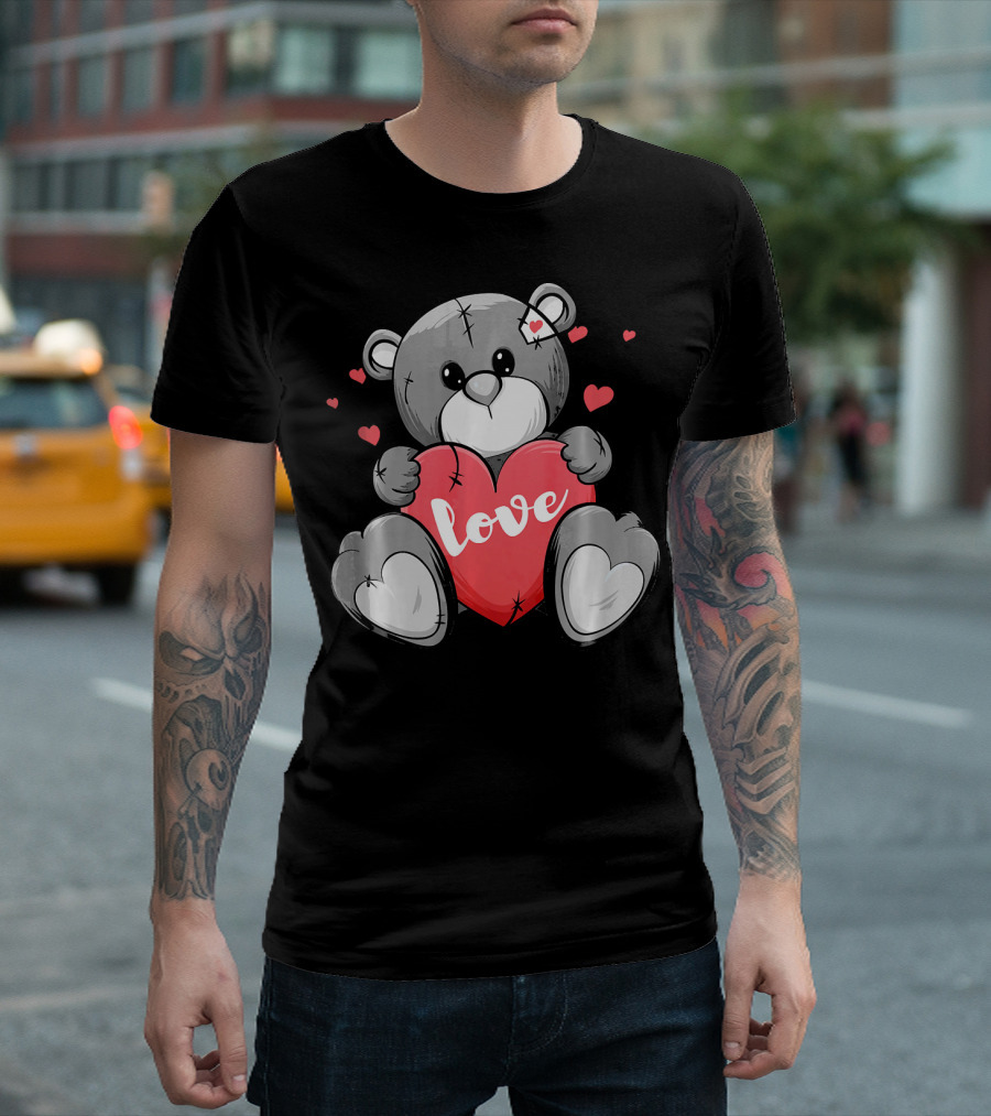 Valentine's Day Cute Bear with Heart and Love Text T-Shirt
