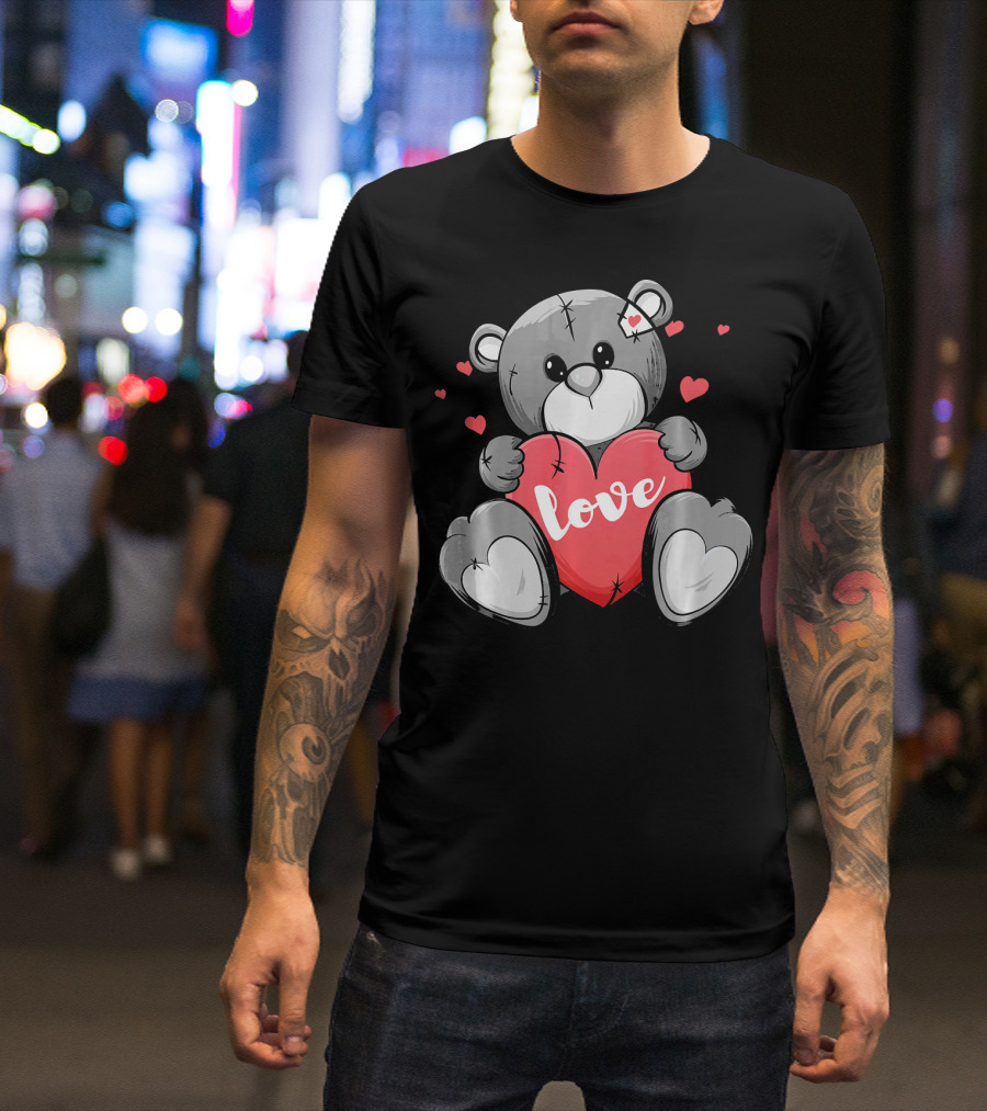 Valentine's Day Cute Bear With Heart And Love Text T-Shirt