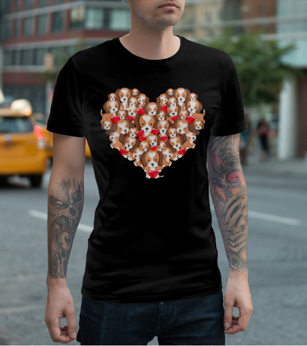 Beagle Puppies In Heart Shape For Valentine's Day T-Shirt