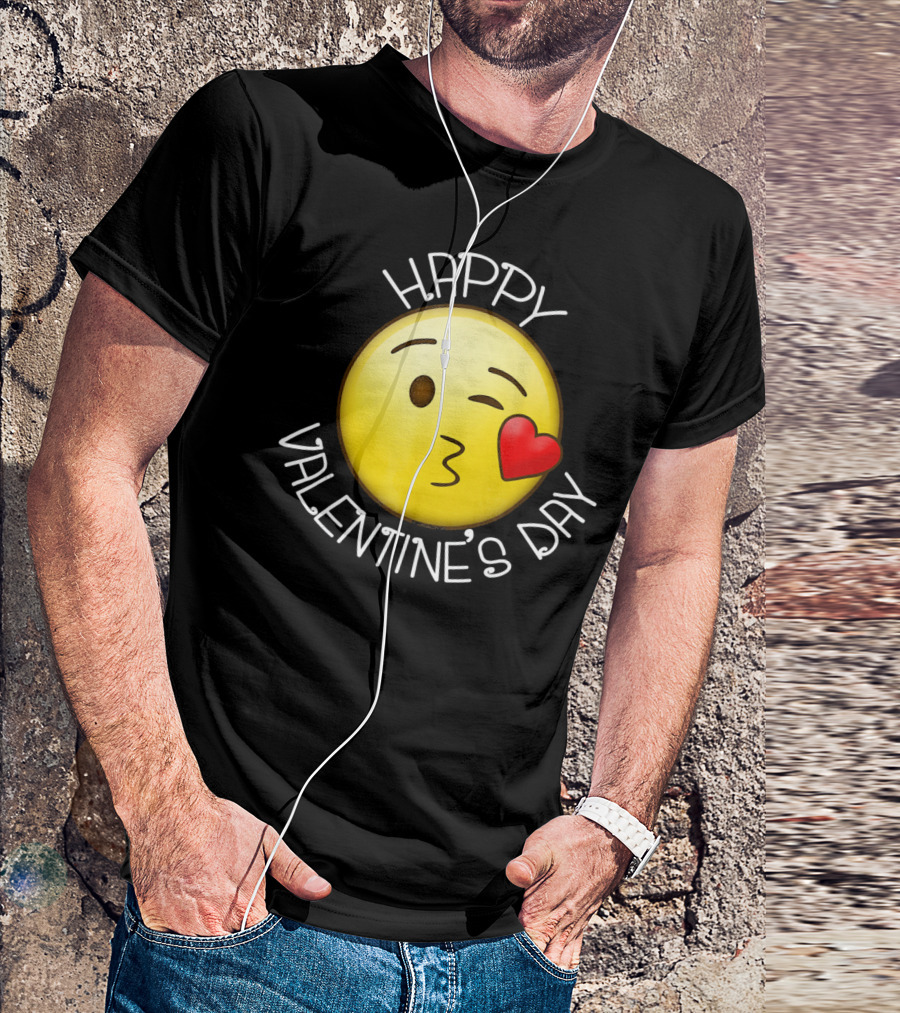 Happy Valentine's Day Cute Blow Kiss Heart Emoji Wink T-Shirt