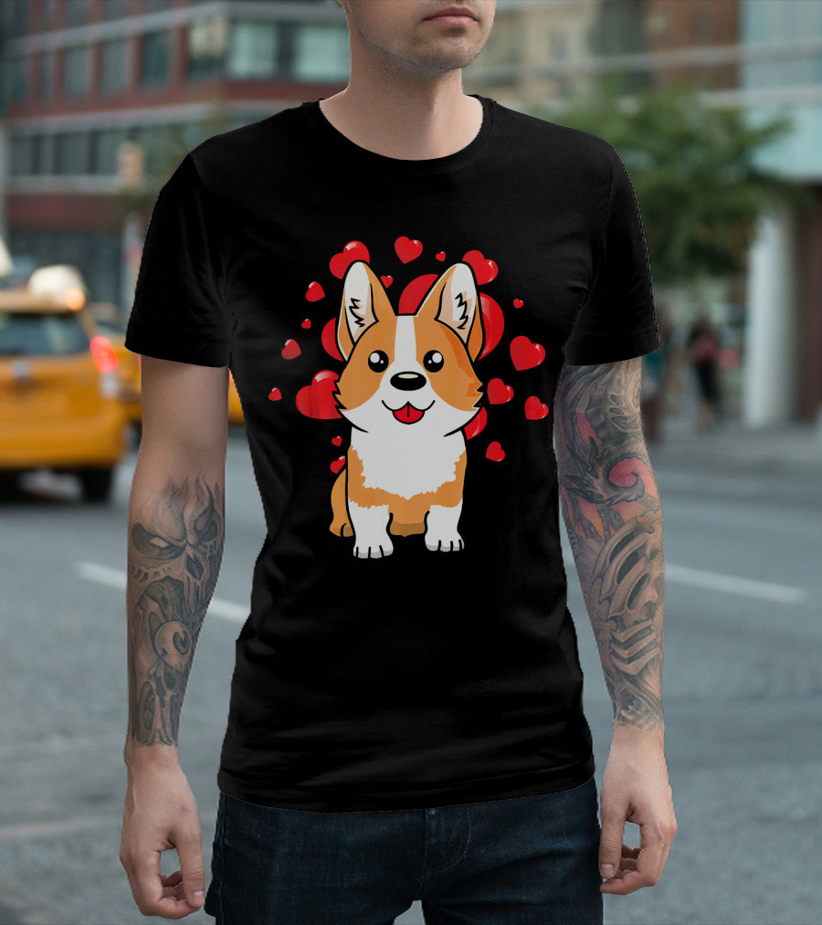 Corgi with Love Hearts Valentines Day Cute Dog T-Shirt