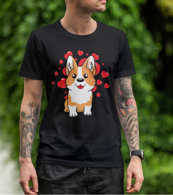 Corgi With Love Hearts Valentines Day Cute Dog T-Shirt
