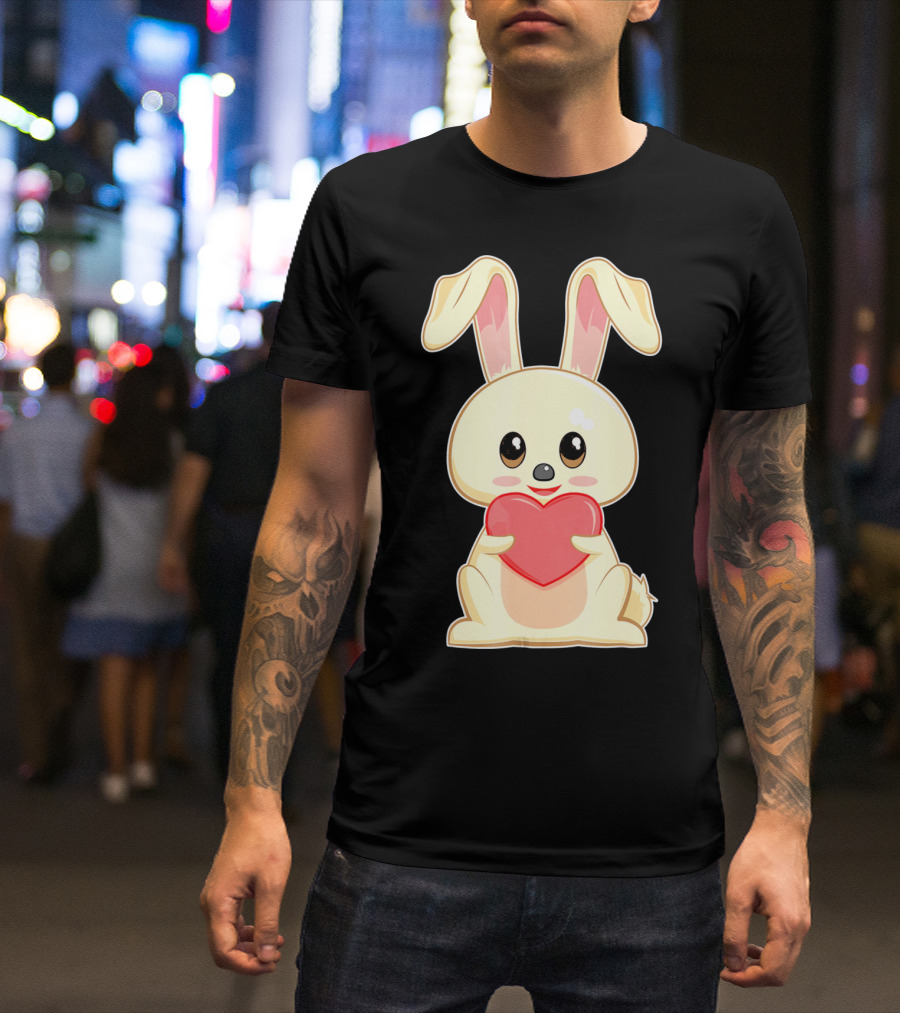 Chibi Bunny Holding Heart Valentines Cute T-Shirt