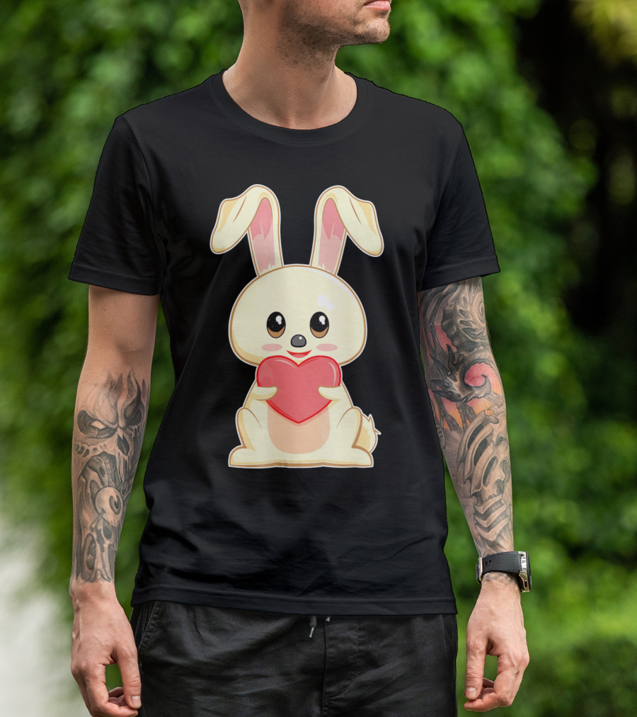 Chibi Bunny Holding Heart Valentines Cute T-Shirt