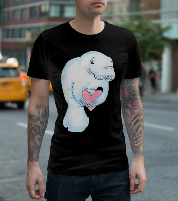 Manatee Holding Heart Valentines Day T-Shirt