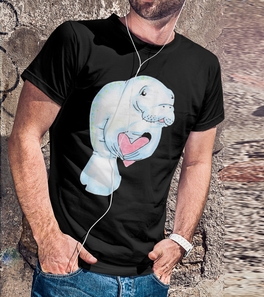 Manatee Holding Heart Valentines Day T-Shirt