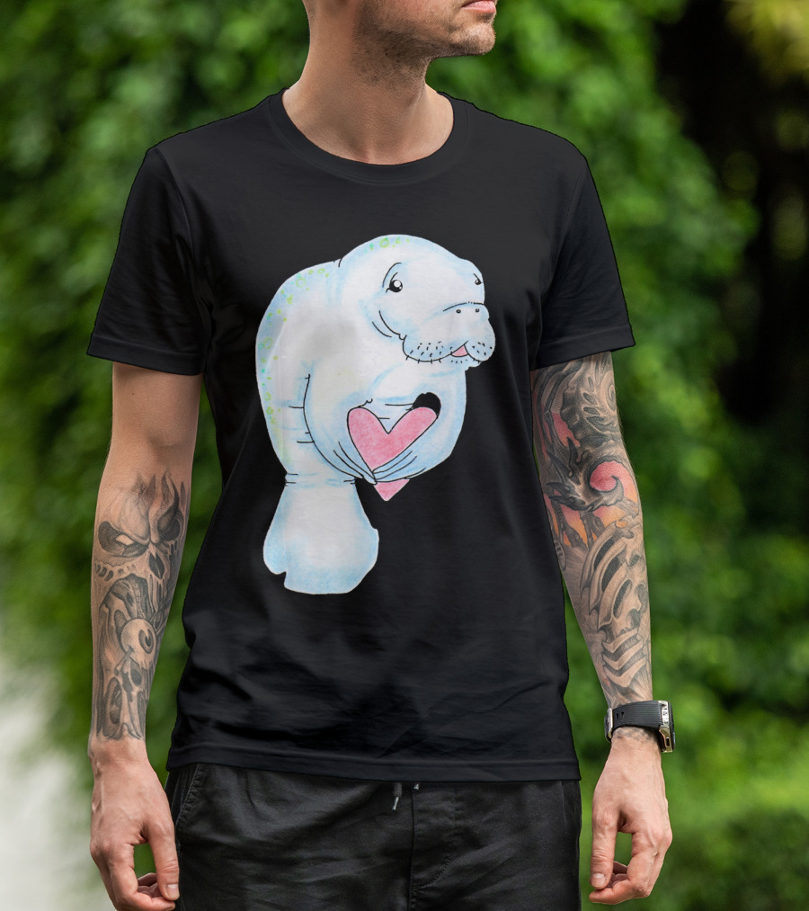 Manatee Holding Heart Valentines Day T-Shirt