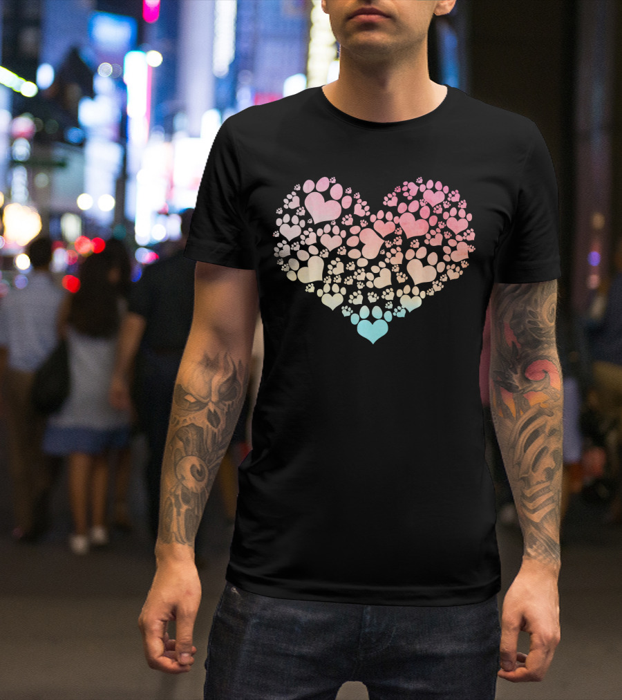 Valentine Heart Made Of Cute Dog Paw Prints T-Shirt