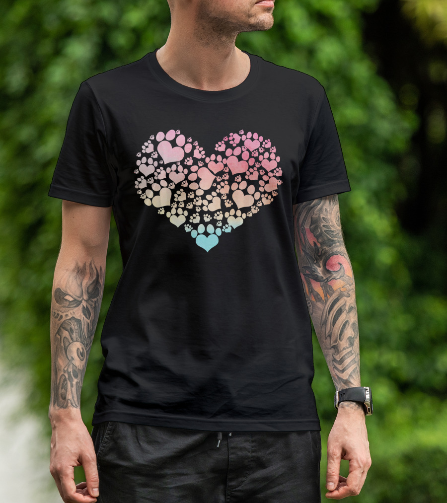 Valentine Heart Made Of Cute Dog Paw Prints T-Shirt