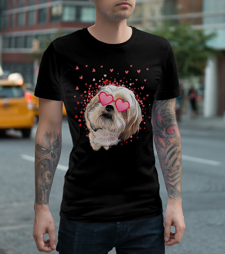 Cute Shih Tzu Heart Glasses Valentine's Day Hearts T-Shirt
