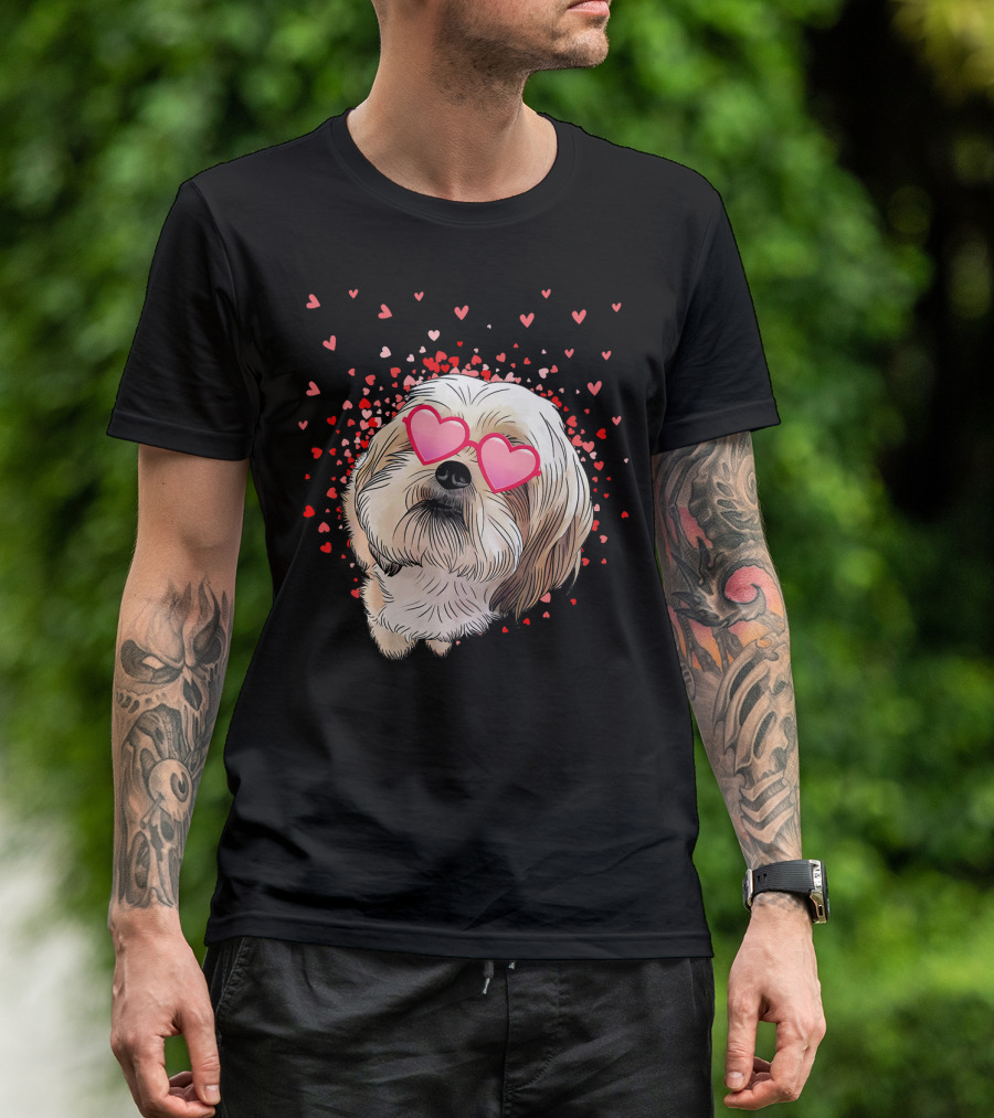 Cute Shih Tzu Heart Glasses Valentine's Day Hearts T-Shirt