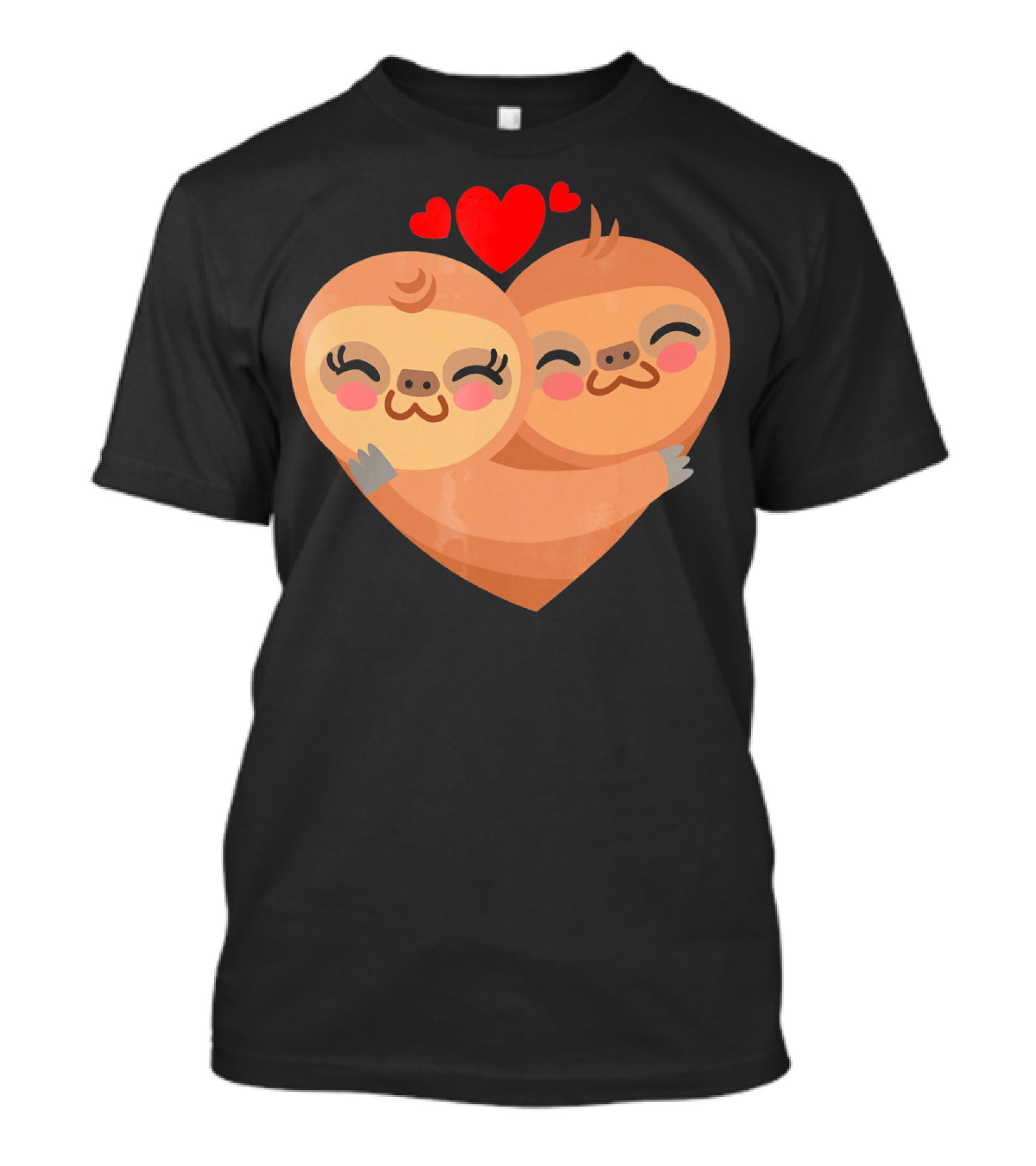 Cute Sloth Love Heart Valentines Pair With Red Hearts T-Shirt