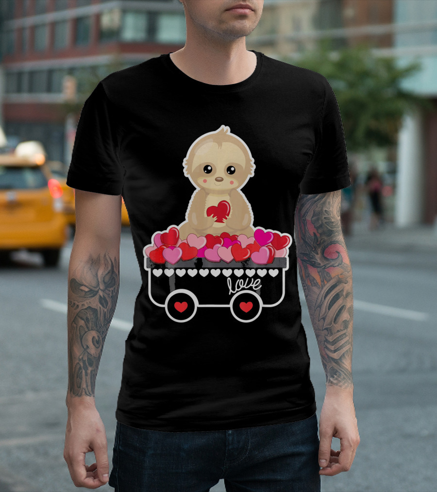 Valentine's Day Love Sloth with Heart Cart T-Shirt