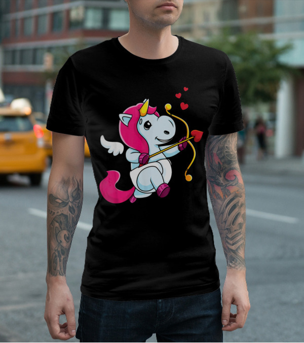 Cupid Unicorn Love Valentines Day Hearts T-Shirt