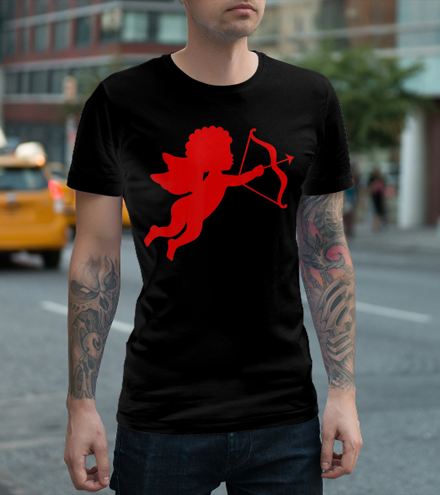 Valentine Cupid Arrow Silhouette in Red T-Shirt