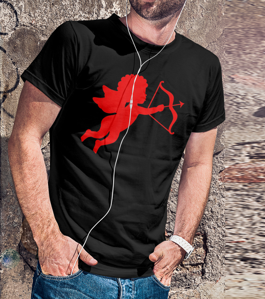 Valentine Cupid Arrow Silhouette In Red T-Shirt