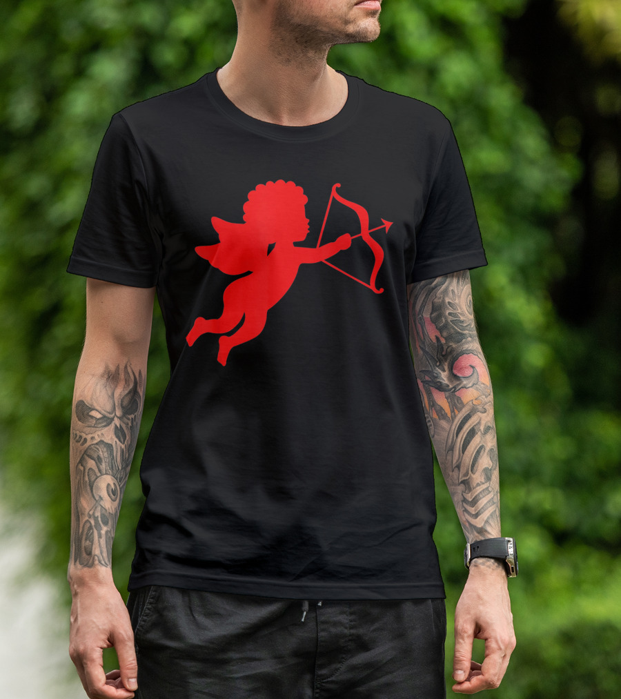 Valentine Cupid Arrow Silhouette In Red T-Shirt