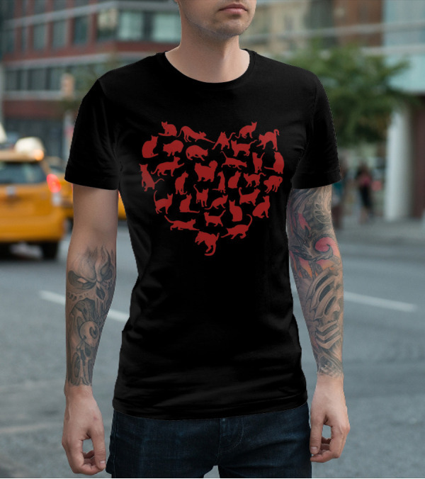Cute Valentines Day Cats In A Heart Shape T-Shirt