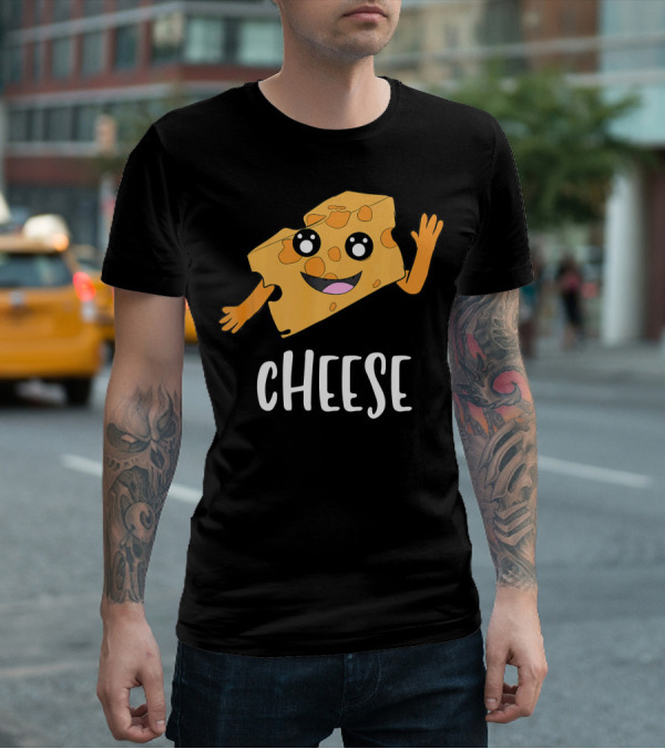 CHEESE Smiling Cartoon Cheese With Happy Face And Waving Arms T-Shirt