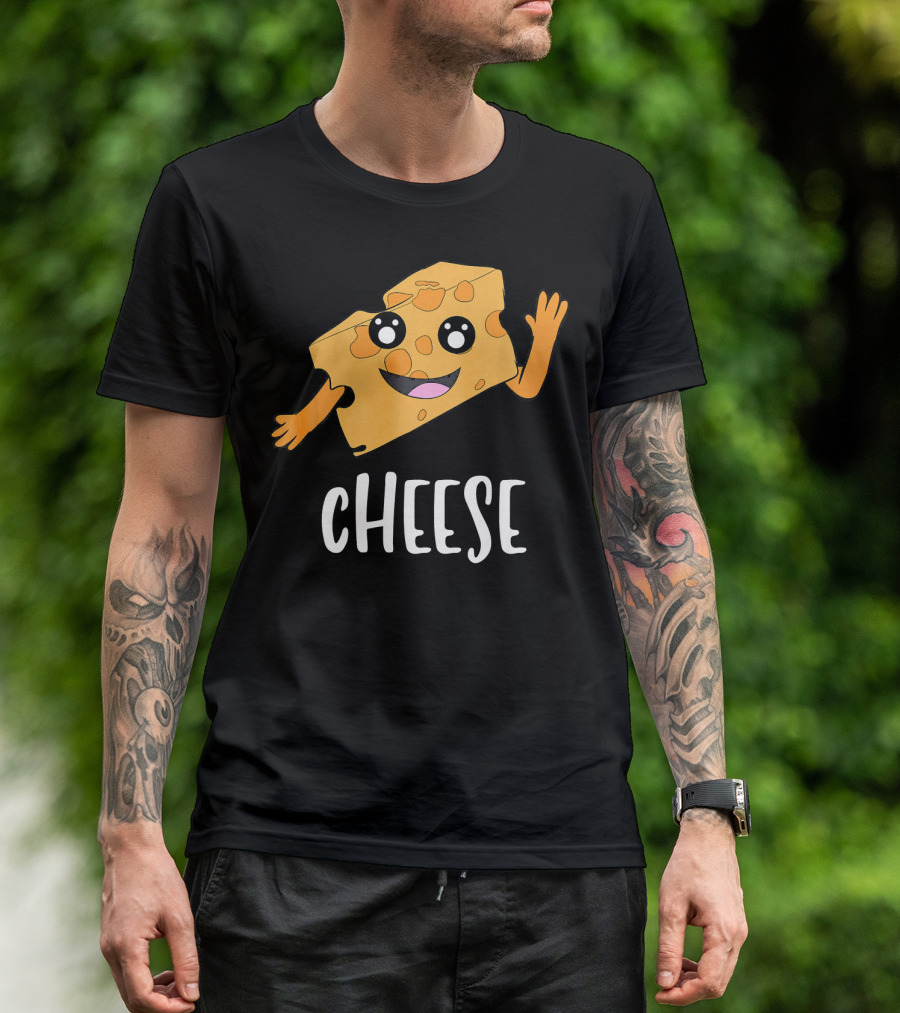 CHEESE Smiling Cartoon Cheese With Happy Face And Waving Arms T-Shirt