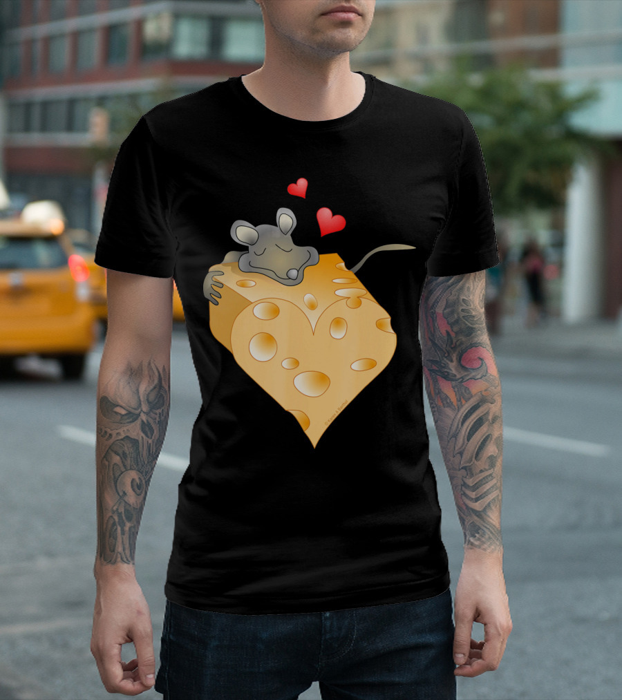 Cheesy Valentine Funny Dairy Heart Mouse Hugging Cheese T-Shirt