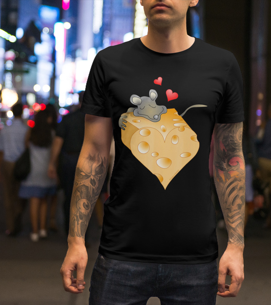 Cheesy Valentine Funny Dairy Heart Mouse Hugging Cheese T-Shirt
