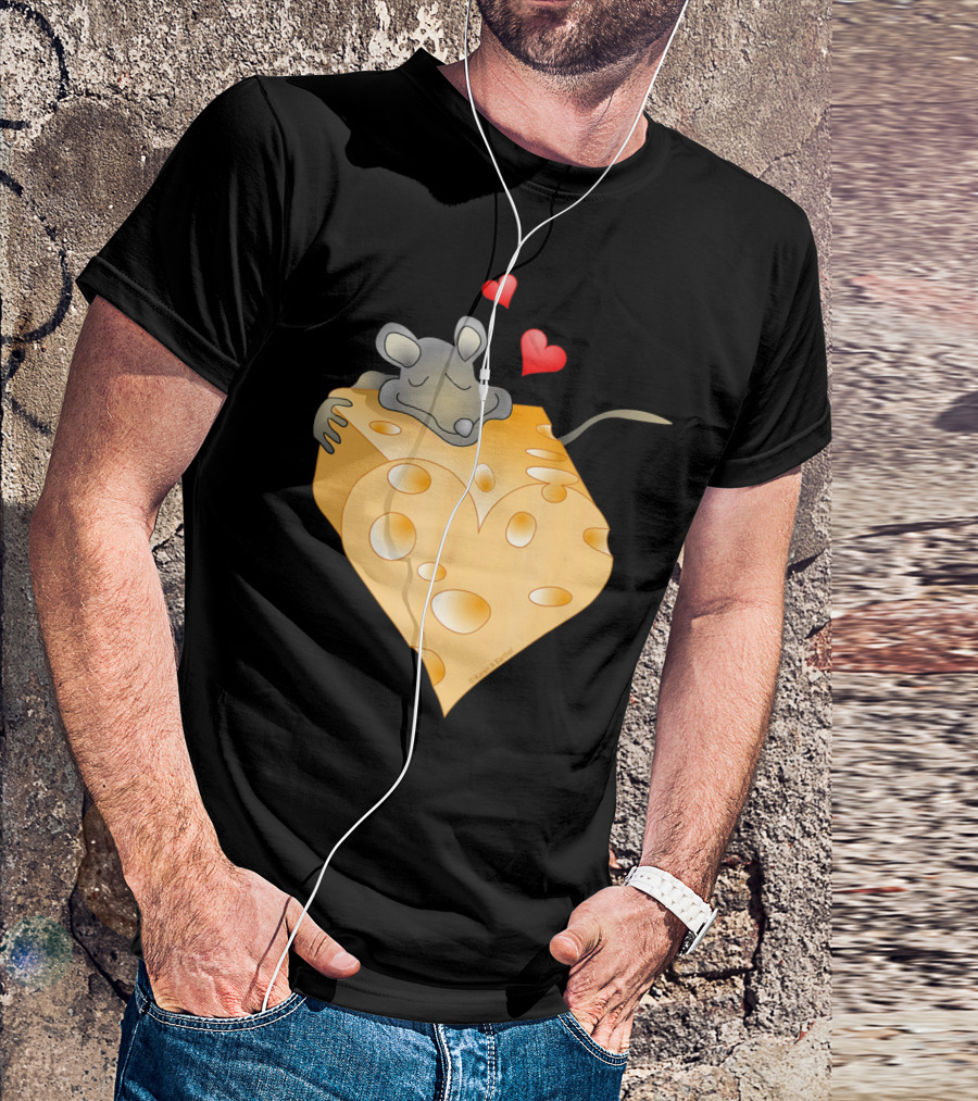 Cheesy Valentine Funny Dairy Heart Mouse Hugging Cheese T-Shirt