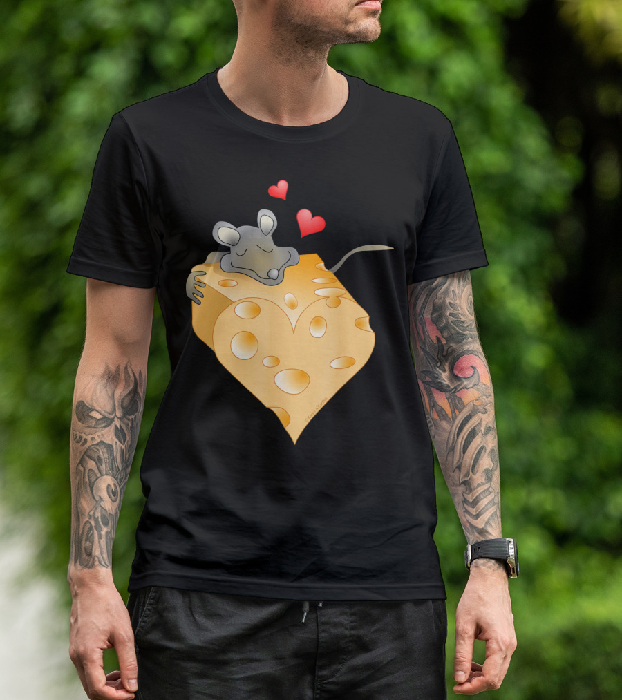 Cheesy Valentine Funny Dairy Heart Mouse Hugging Cheese T-Shirt