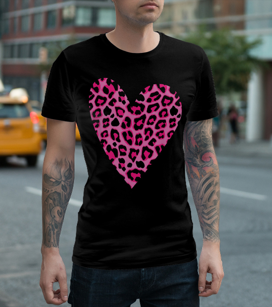 Cute Heart Valentines Pink Leopard T-Shirt