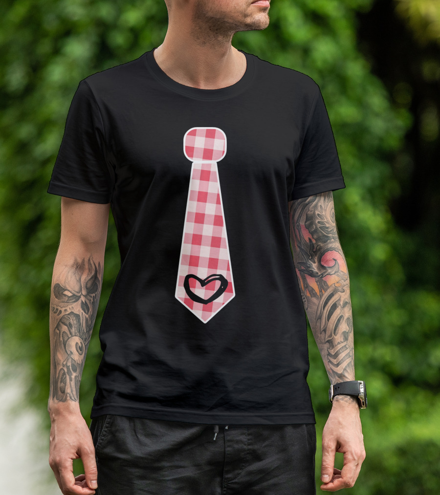 Cute Red Plaid Necktie Heart Valentine's Cool Fashion T-Shirt