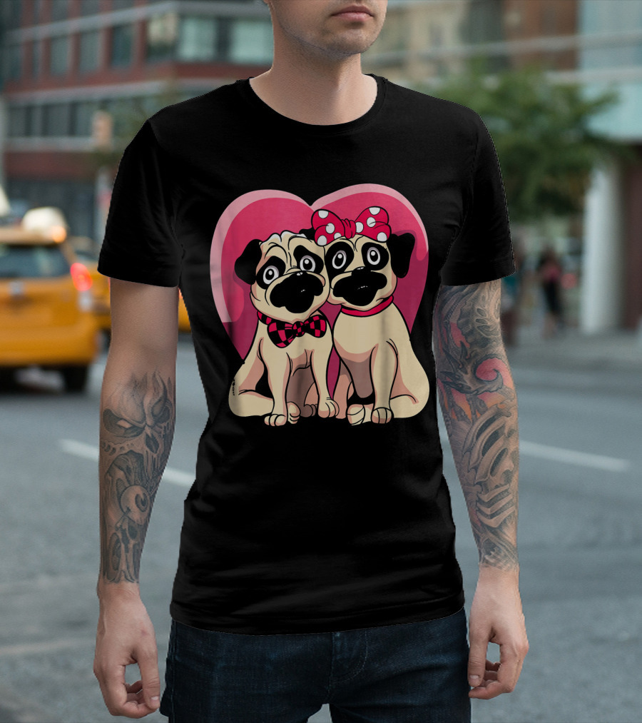 Cute Pug Valentine Puppy Love Co Heart Bow Tie Bow T-Shirt