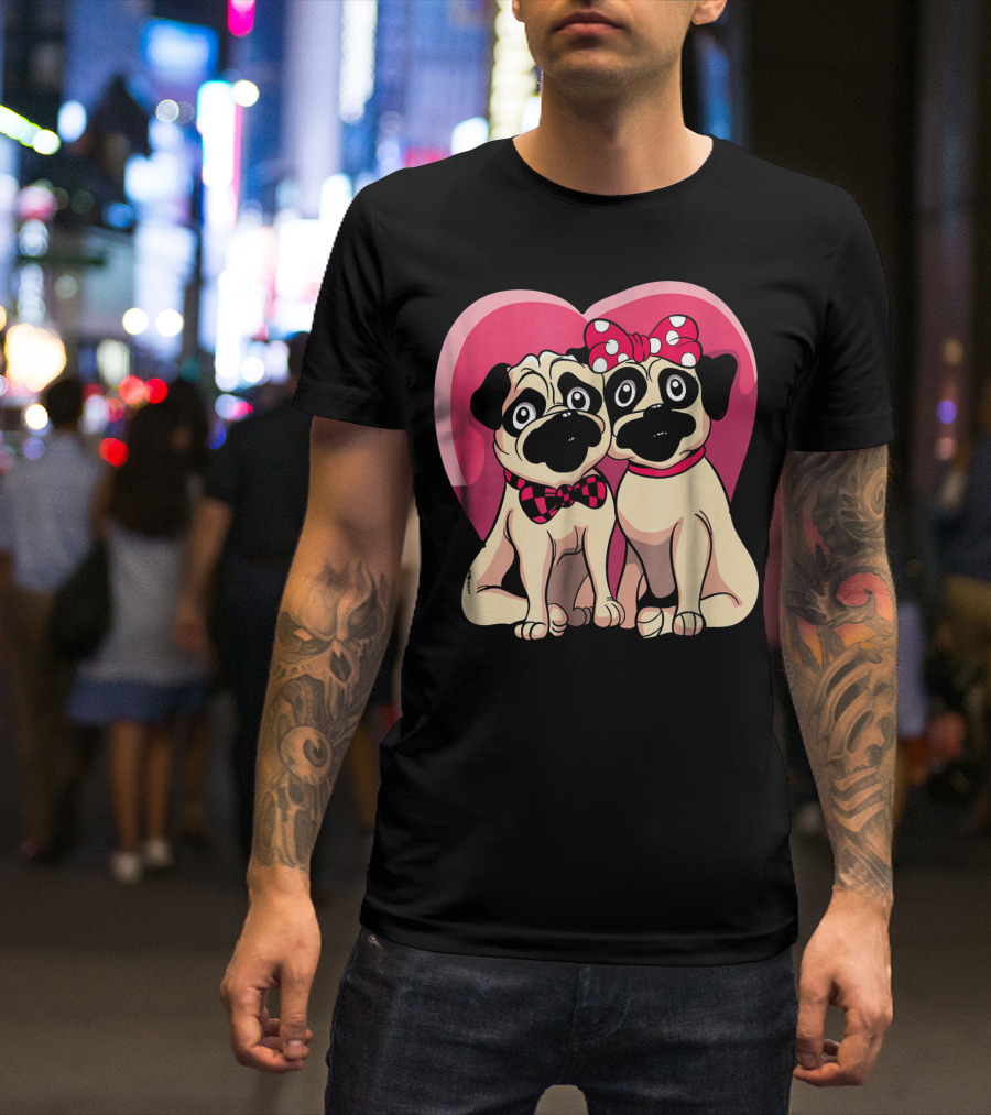Cute Pug Valentine Puppy Love Co Heart Bow Tie Bow T-Shirt