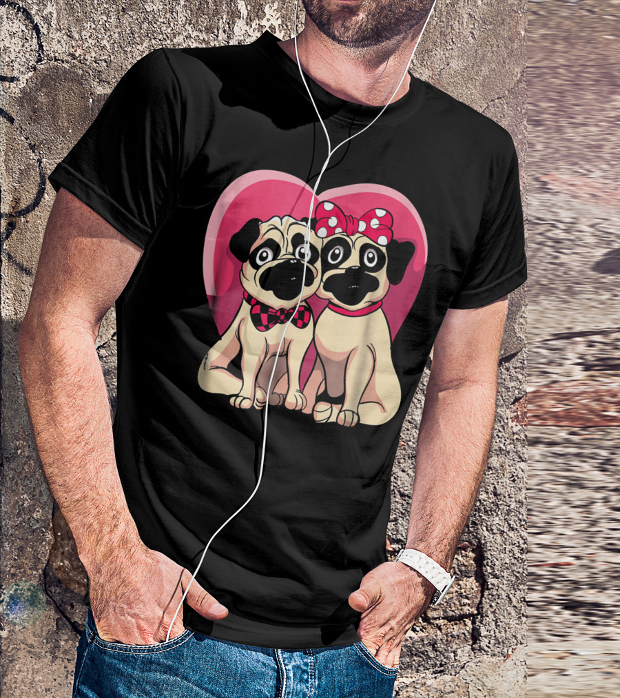 Cute Pug Valentine Puppy Love Co Heart Bow Tie Bow T-Shirt