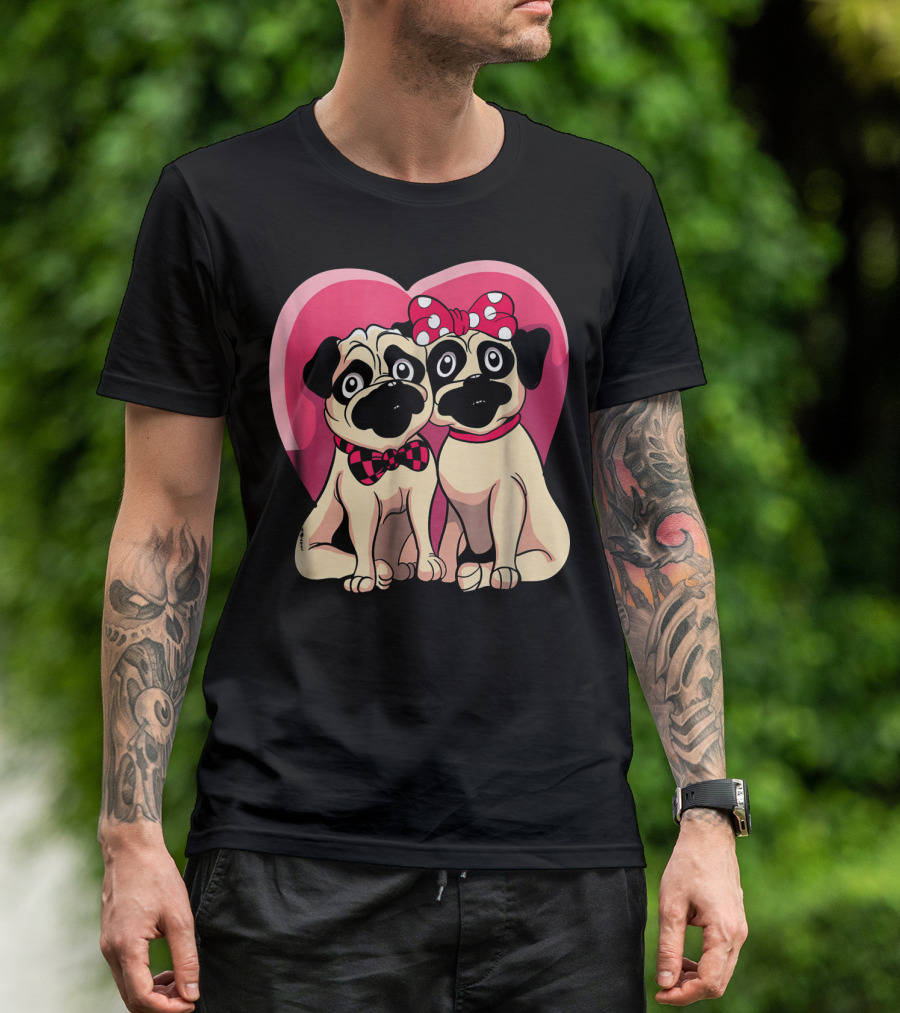 Cute Pug Valentine Puppy Love Co Heart Bow Tie Bow T-Shirt