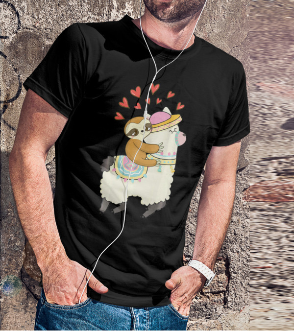 Cute Sloth Riding Llama Heart Va Love Llama Adventure T-Shirt
