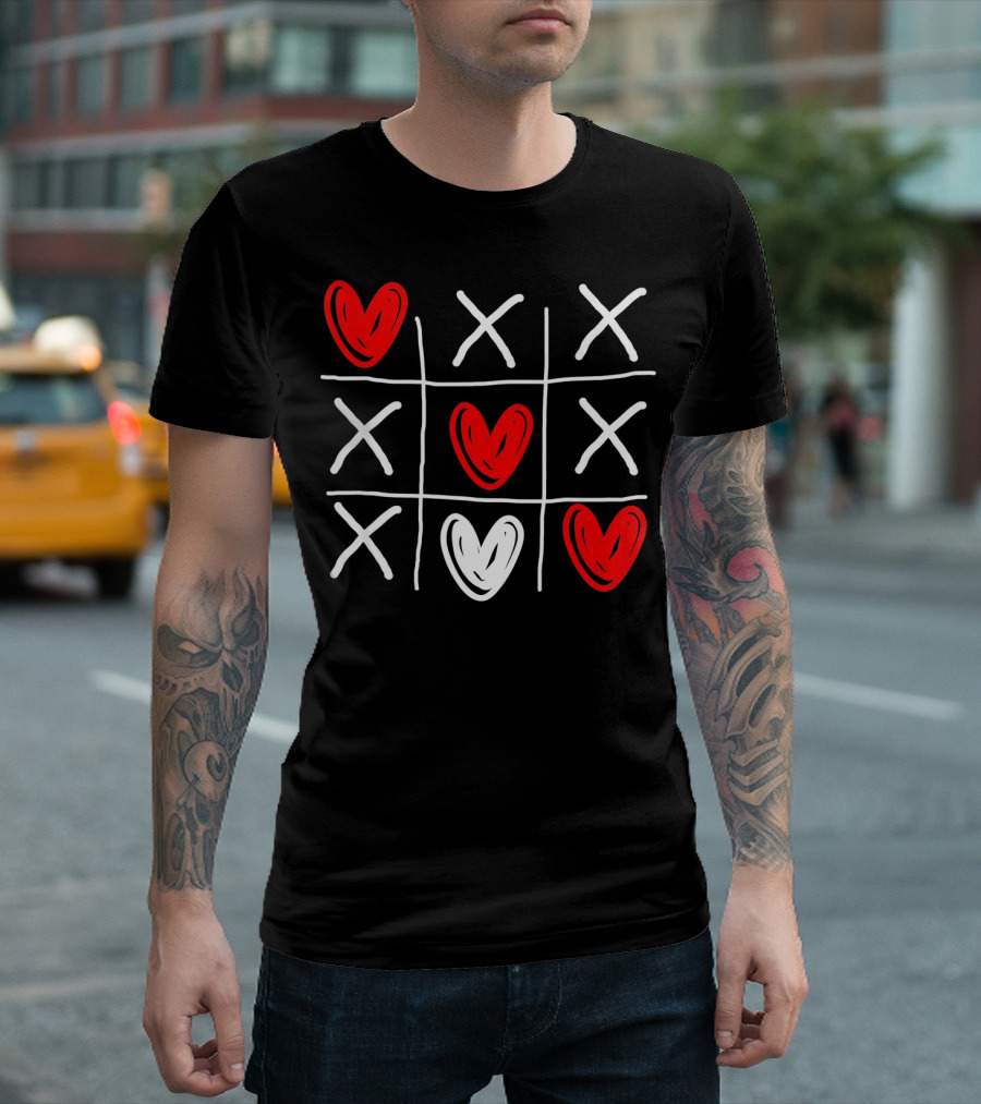 Cute Hearts Tic Tac Toe Valentines Day T-Shirt