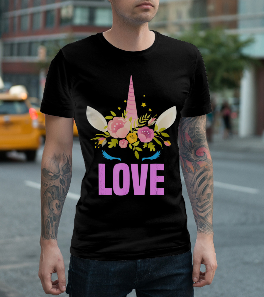 Love Cute Unicorn Face Valentine Day T-Shirt