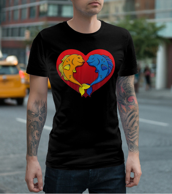 Cute Valentines Day Fish In Heart Fishing T-Shirt
