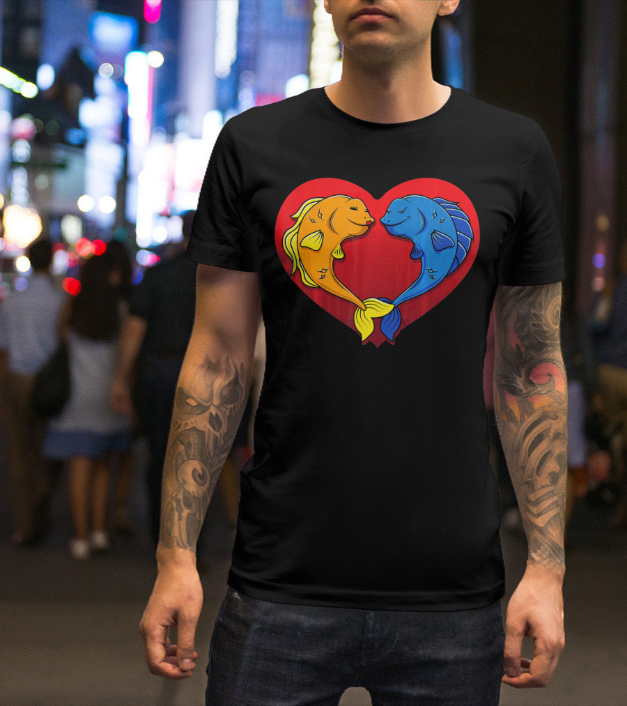 Cute Valentines Day Fish In Heart Fishing T-Shirt