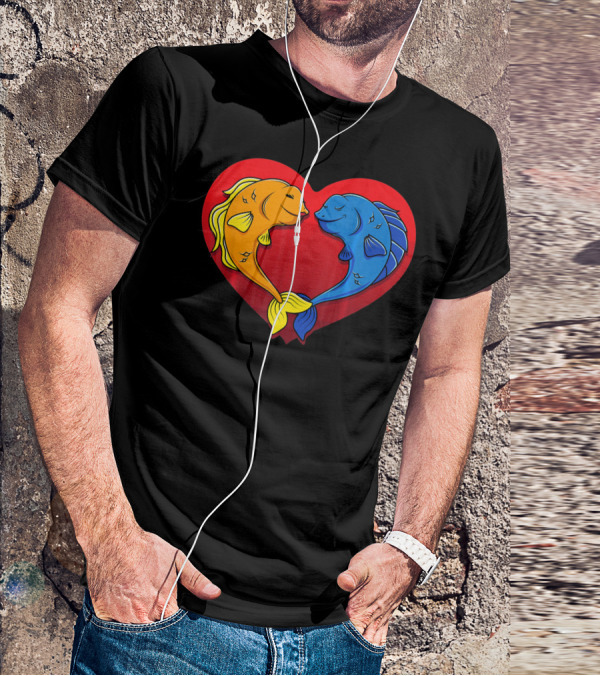 Cute Valentines Day Fish In Heart Fishing T-Shirt