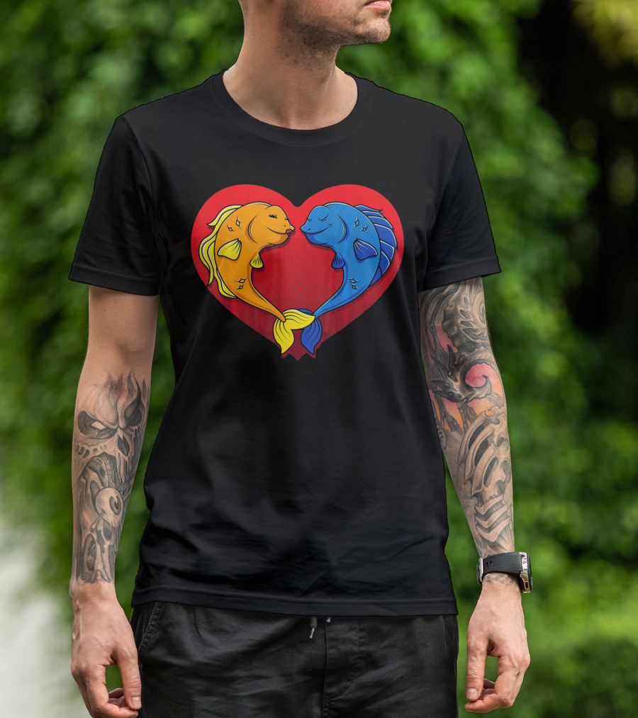 Cute Valentines Day Fish In Heart Fishing T-Shirt